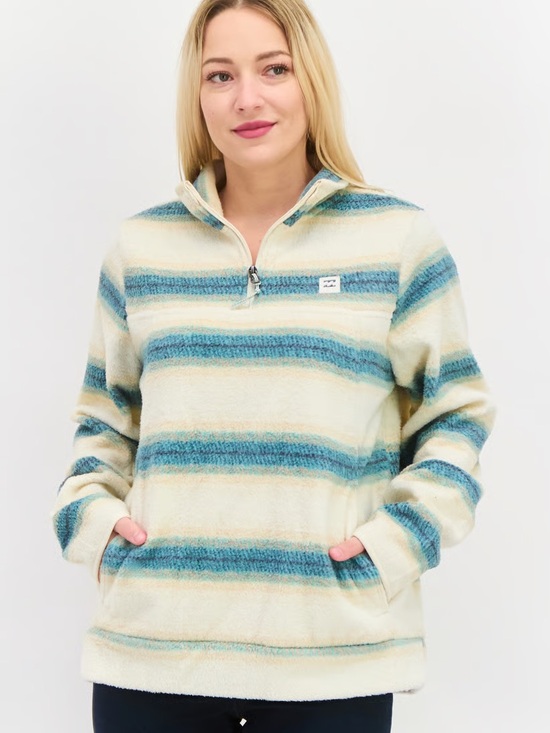 Billabong Sweaters - Billabong Women High Neck Long Sleeve Half Zip Sweatshirt gray/Blue small